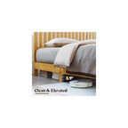 Solid Wood King Size Bed Frame with 46" Headboard, Light Wood