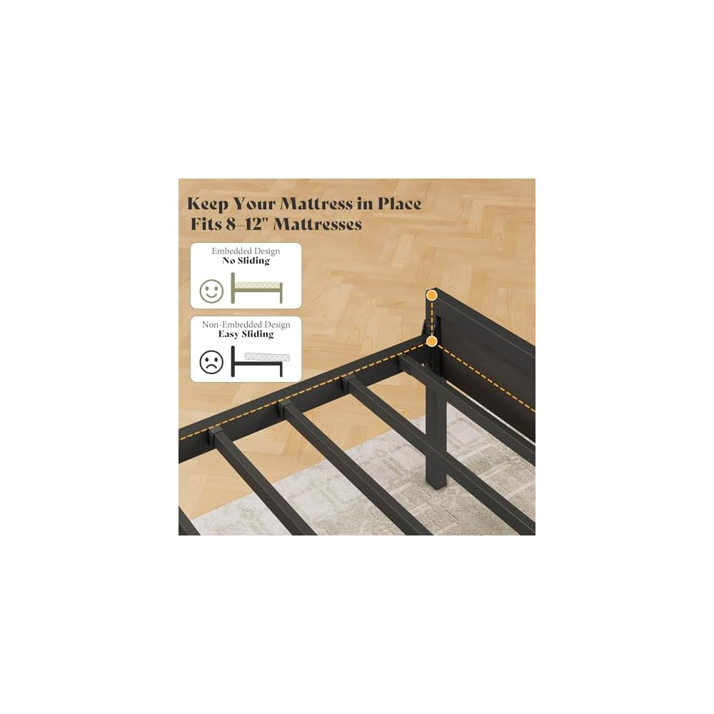 King Size Platform Bed Frame with Charging Station