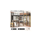 Loft Bed Full Size with Desk and Storage Shelves, Frame with 2 Side Ladders for Kids, Teens Adults, Spcace-Saving Noise-Free and Anti-tilt Design, Black