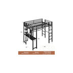 Loft Bed Full Size with Desk and Storage Shelves, Frame with 2 Side Ladders for Kids, Teens Adults, Spcace-Saving Noise-Free and Anti-tilt Design, Black
