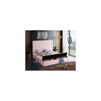 Bliss Collection Modern | Contemporary Velvet Upholstered Bed with Deep Button Tufting and Storage Compartments in Rails and Footboard, Pink, Queen