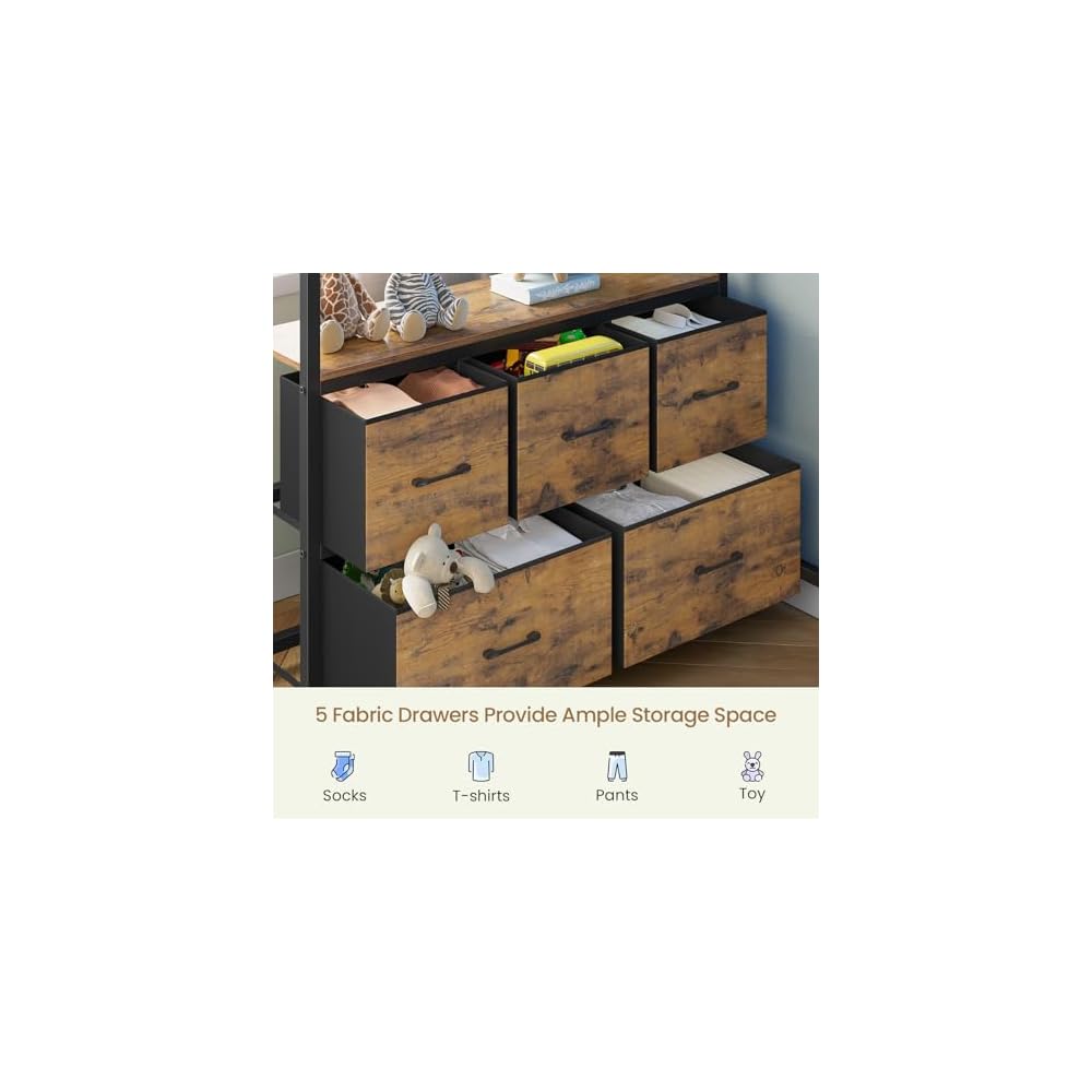 Bunk Bed Twin XL Over Twin with Desk,5 Storage Drawers and Charging Station