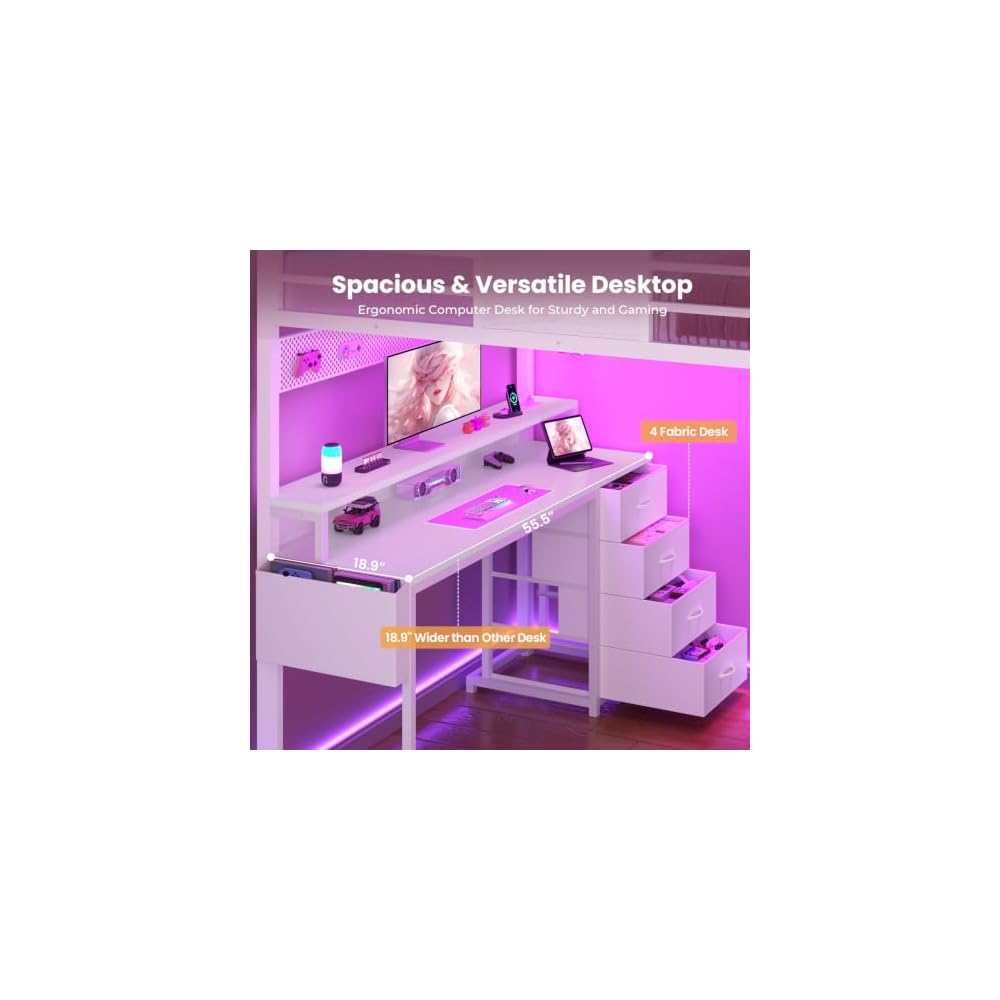 Full Size Loft Bed with 55.5" Desk and Storage Stairs, White
