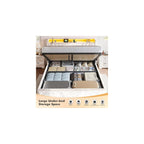 Queen Velvet Lift Up Storage Bed Frame with Charging & LED, Beige