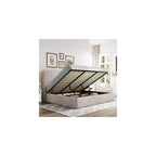 King Size Lift Up Hydraulic Storage Bed Frame Light Beige