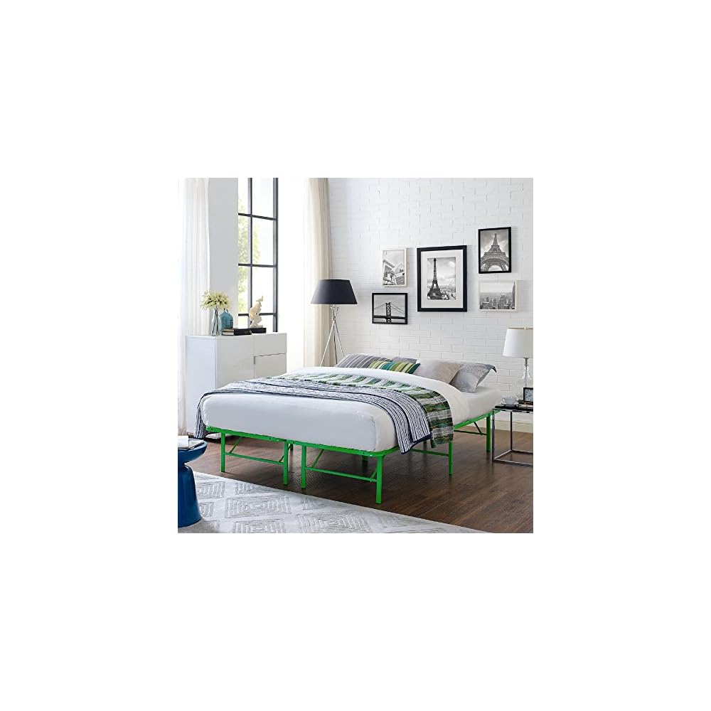 Horizon Queen Bed Frame In Green - Replaces Box Spring - Folding Metal Mattress Bed Frame