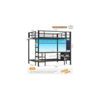 Bunk Bed Full Over Twin with Desk, Led Lights and Charging Station,Black