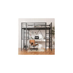 Loft Bed Full Size with Desk and Storage Shelves, Frame with 2 Side Ladders for Kids, Teens Adults, Spcace-Saving Noise-Free and Anti-tilt Design, Black