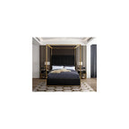 JonesBlack-Q Jones Collection Modern | Contemporary Upholstered Queen Bed, Black Velvet, Channel Tufting, Brushed Brass Frame, 66.5" W x 86.5" D x 79" H, Black, Queen