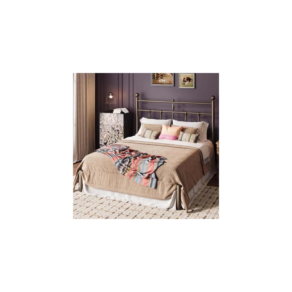 Queen Size Metal Platform Bed Frame with Victorian Vintage Headboard/Under Bed Storage/No Box Spring Needed/Easy Assembly/Noise Free/Mattress Foundation/Gold