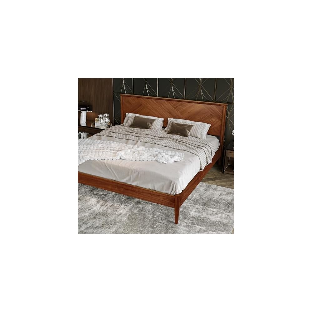 Panthera Bed Frame with Headboard Solid Wood Platform Bed, Artisan Signature High Headboard Wood Bed Non-Slip and Noise-Free Support All Mattresses, King Bed Frame, Walnut