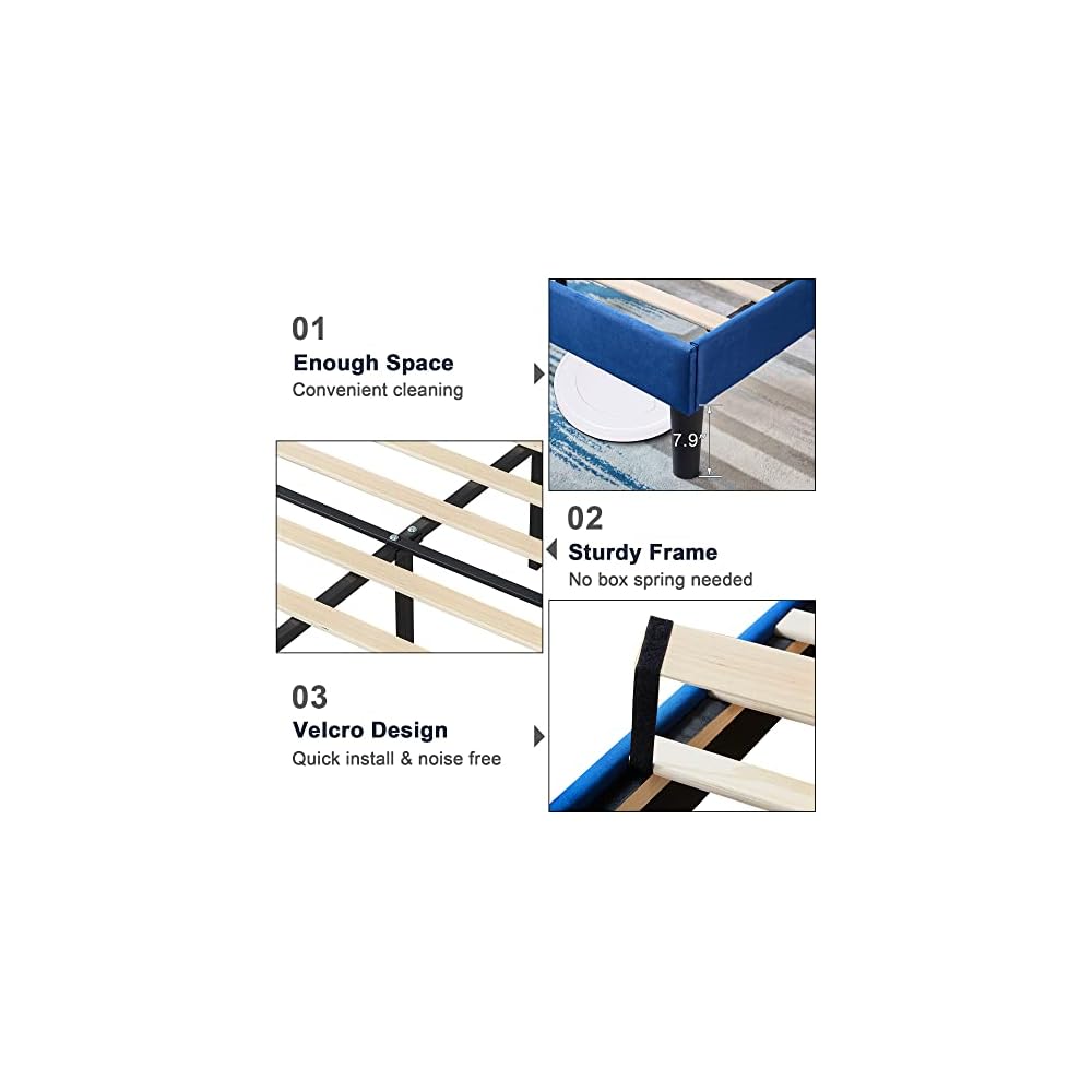 Full Upholstered Platform Bed Frame with Tufted Adjustable Headboard/Mattress Foundation/Wood Slat Support,Easy Assembly,Navy Blue