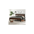14 Inch King Size Metal Platform Bed Frame with Wooden Headboard and Footboard, Mattress Foundation, No Box Spring Needed, Large Under Bed Storage, Mahogany
