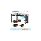 Triple Bunk Bed with 9 Storage Drawers and LED Lights, Twin Over Twin 3 Bed Bunk Beds for Kids with Shelves and Pegboard, Heavy-Duty Metal Bunk Bed with Full-Length Guardrail and Dual Ladders, Black