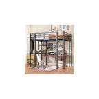 Loft Bed Full Size with Desk and Storage Shelves, Frame with 2 Side Ladders for Kids, Teens Adults, Spcace-Saving Noise-Free and Anti-tilt Design, Black