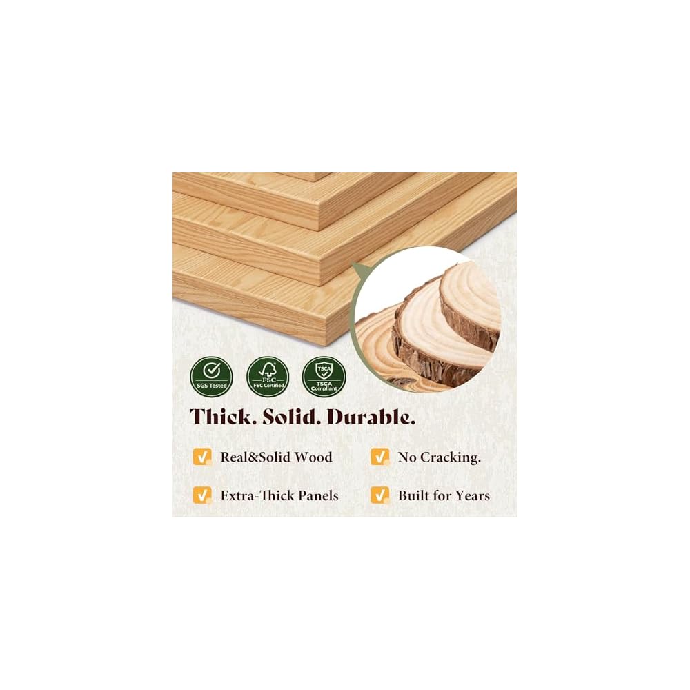Solid Wood King Size Bed Frame with 46" Headboard, Light Wood