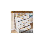 Full Loft Bed with L-Shaped Desk and 7 Storage Drawers, Metal Full Size Loft Bed for Teen with LED Lights and Charging Station,13.11" H Safety Guardrail and Ladder,No Box Spring Needed, White