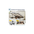 Queen Size Chenille Lift Up Hydraulic Storage Bed Frame Cream White