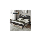 King Size Platform Bed Frame with Charging Station