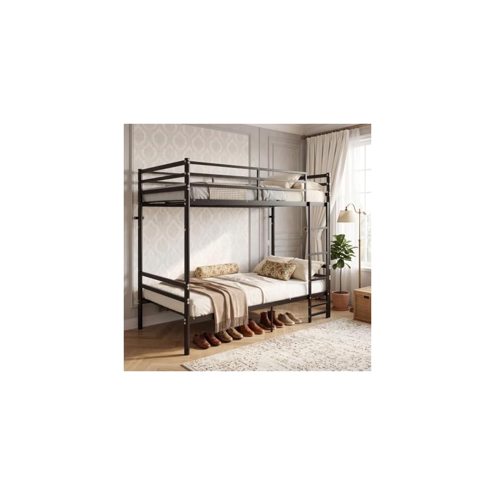 Bunk Bed Twin Over Twin Size with Ladder and Guardrail,Black