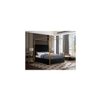 JonesBlack-Q Jones Collection Modern | Contemporary Upholstered Queen Bed, Black Velvet, Channel Tufting, Brushed Brass Frame, 66.5" W x 86.5" D x 79" H, Black, Queen