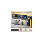 Bed Frame Twin Size with Charging Station and LED Lights, Upholstered Storage Headboard with 4 Drawers, Heavy Duty Metal Slats, Noise Free, Easy Assembly, No Box Spring Needed