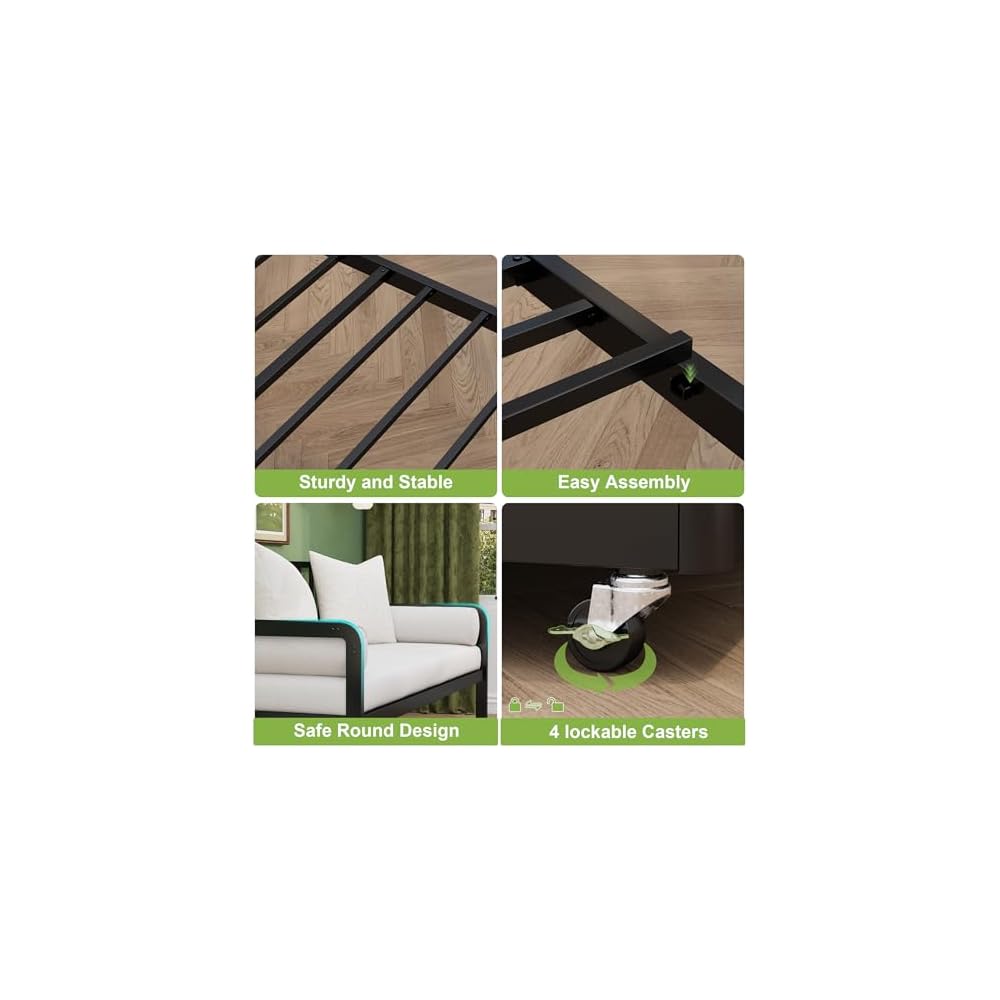 Twin Daybed with Pop Up Trundle, Metal Steel Slats, Black