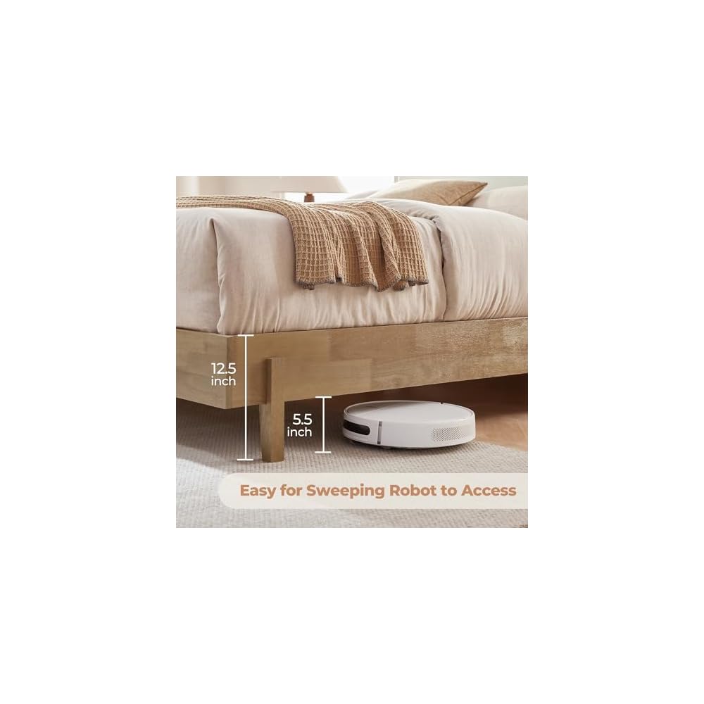 Queen Size Platform Bed Frame, with Boucle Upholstered Headboard, Oak