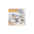 Solid Wood Low Twin Over Twin Bunk Bed for Kids/Junior, Bunk Bed Frame with Guardrails & Ladder for Boys Girls, No Box Spring Needed (White)