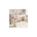 Twin Size Metal Low Loft Bed, CPC Safety Certified, White