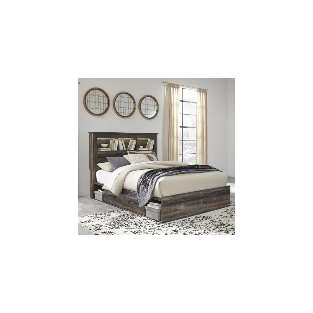 Queen Bookcase Bed with 4 Storage Drawers