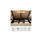 Queen Size Lift-Up Hydraulic Storage Bed, Beige Linen Upholstered Platform Bed with Vertical Channel Headboard, Wooden Slat Support, No Box Spring Needed, Easy Assembly