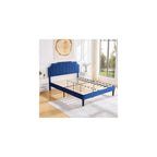 Full Upholstered Platform Bed Frame with Tufted Adjustable Headboard/Mattress Foundation/Wood Slat Support,Easy Assembly,Navy Blue