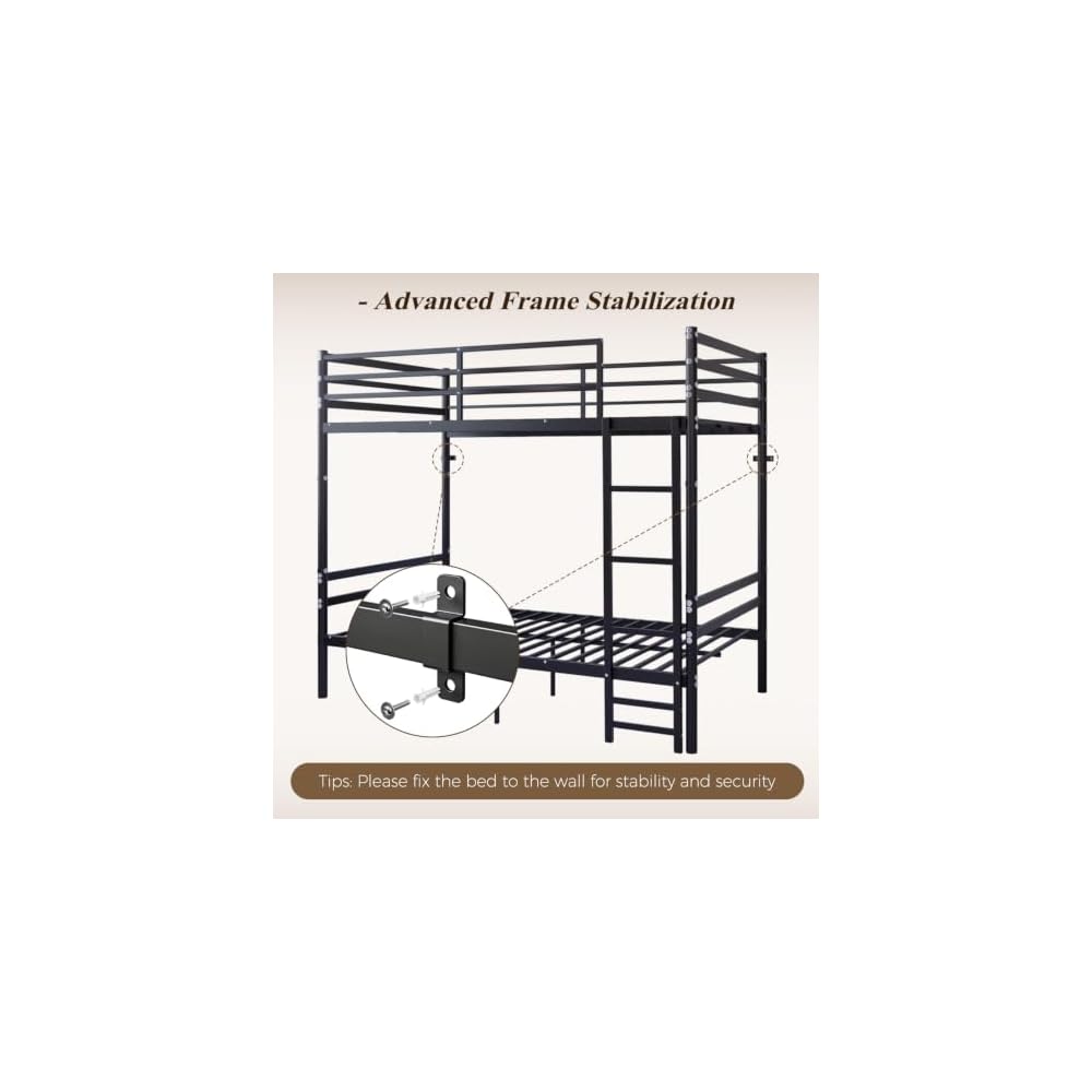 Bunk Bed Twin Over Twin Size with Ladder and Guardrail,Black
