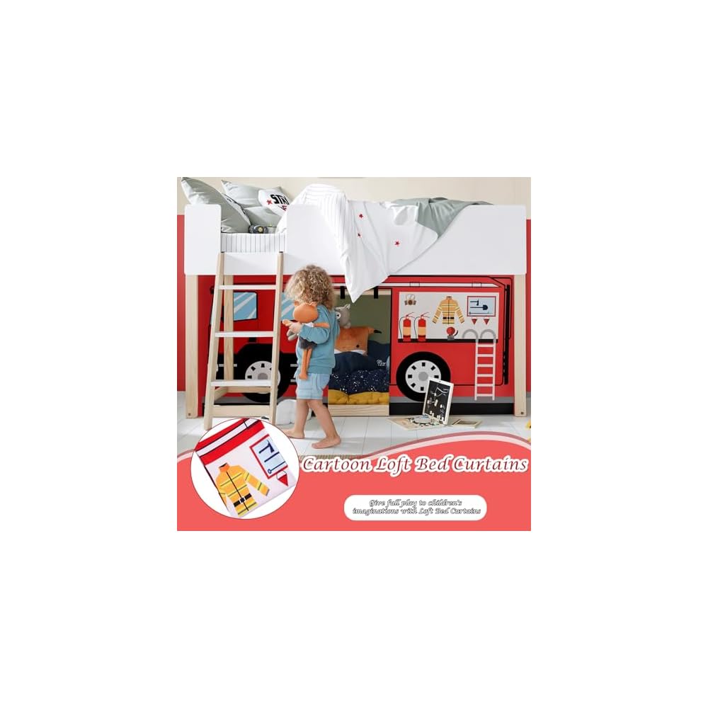 Fire-Truck Bunk Bed Curtains 45H Loft Bed Curtain, Twins