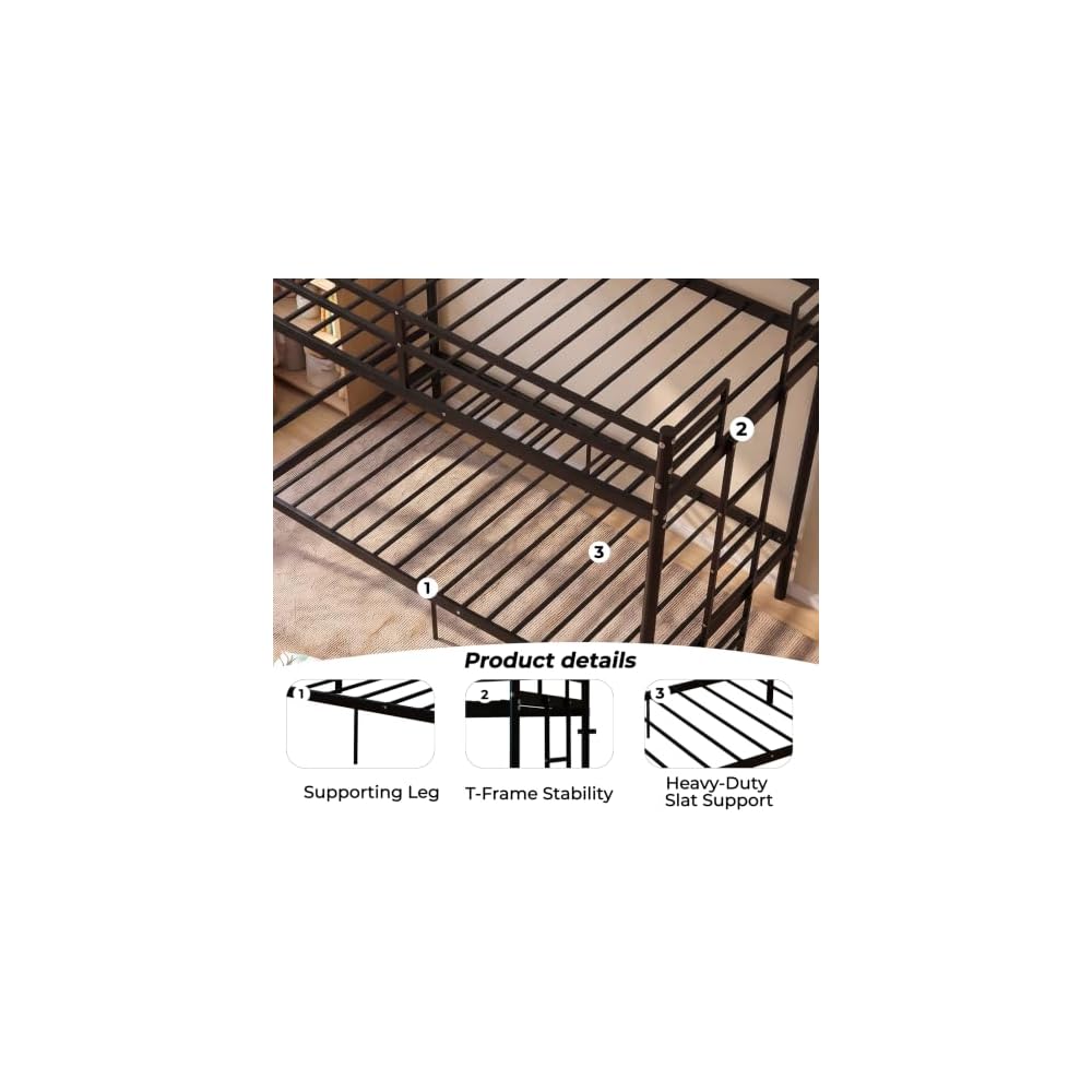 Twin Over Twin Bunk Bed with Floor-Standing Ladder,Black