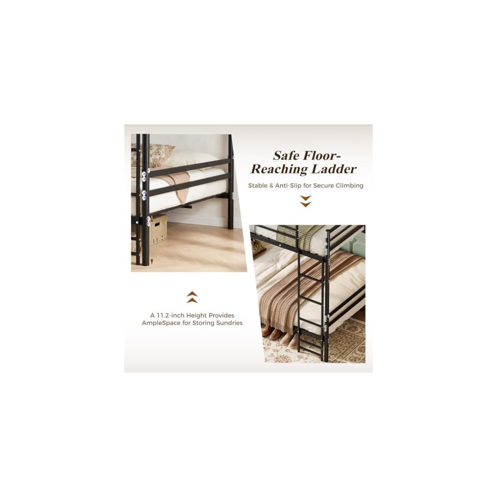 Bunk Bed Twin Over Twin Size with Ladder and Guardrail,Black
