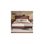 King Bed Frame with Headboard, Solid Wood Bed Frame King Size with Charging Station & RGB LED, Wood Slats Support, Noise-Free, Sturdy Structure, Easy Assembly, Mahogany