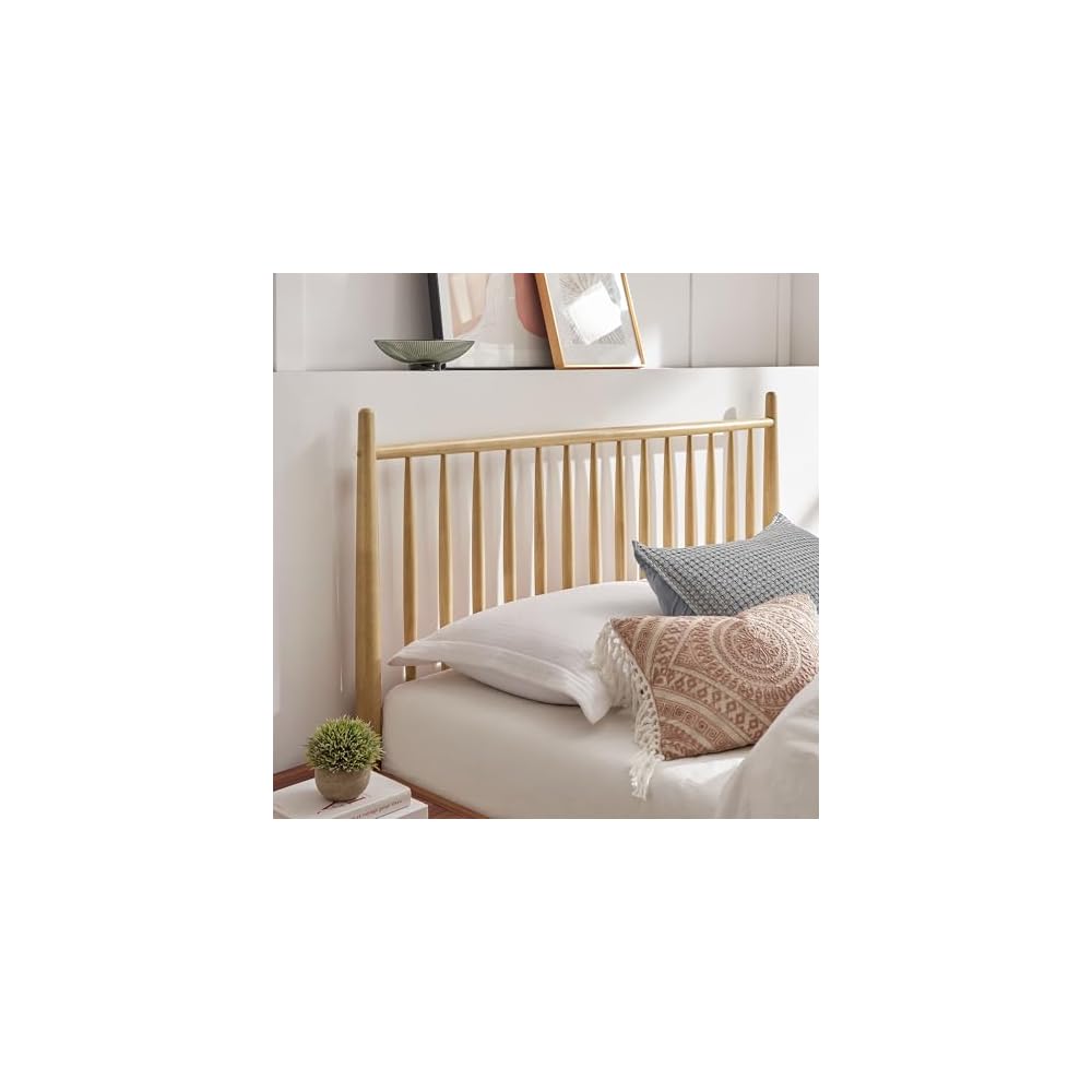 Zane King Size Spindle Bed in Light Oak – Solid Wood Platform Bed Frame with Headboard, No Box Spring Needed
