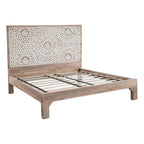 Haveli Mango Wood Geometric Carved King Bed in Natural