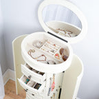 Hives and Honey Bailey Oval Standing Jewelry Armoire Cabinet, Jewelry Storage Organizer with Mirror Lid, Side Doors, 7 Drawers, Jewelry Chest, Jewelry Box for Necklaces, Earrings, Bracelets, Ivory