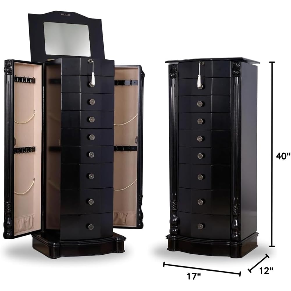 Hives and Honey Roman Jewelry Armoire Locking Jewelry Storage Organizer, Black