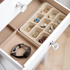 Hives and Honey Crystal Jewelry Armoire Modern White Storage Organizer with Divided Drawers and Necklace Hooks French-Inspired Design with Jewel-Like Pulls Anti-Tarnish Felt Lining