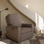 Storkcraft Amalfi Deluxe Power Recliner Swivel Glider (Mountain Brown Boucle) – Premium Electronic Power Recliner for Nursery, Includes Dual-USB Charging Port with USB-A &amp; USB-C, Glider Rocking Chair