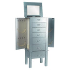 Hives and Honey Crystal, 6 Felt-Lined Drawers, Side Necklace Hooks, Built-in Mirror, Cord Port, Elegant Beaded Trim, Jewel Knobs, Storage Organizer Jewelry Armoire, 38″ H x 16″ W x 12″ D, Silver