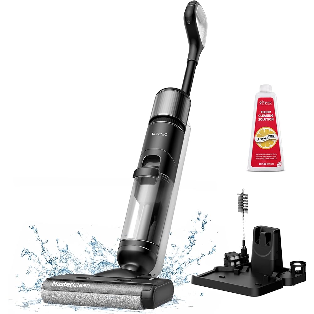 Ultenic Wet Dry Vacuum Cleaner,Cordless Vacuum Mop Combo with Self-Cleaning,Smart Mess Detection,50mins Runtime,3-in-1 Vacuum Mop for Hard Floors,Edge Cleaning,LED Display,Black,AC1 Elite