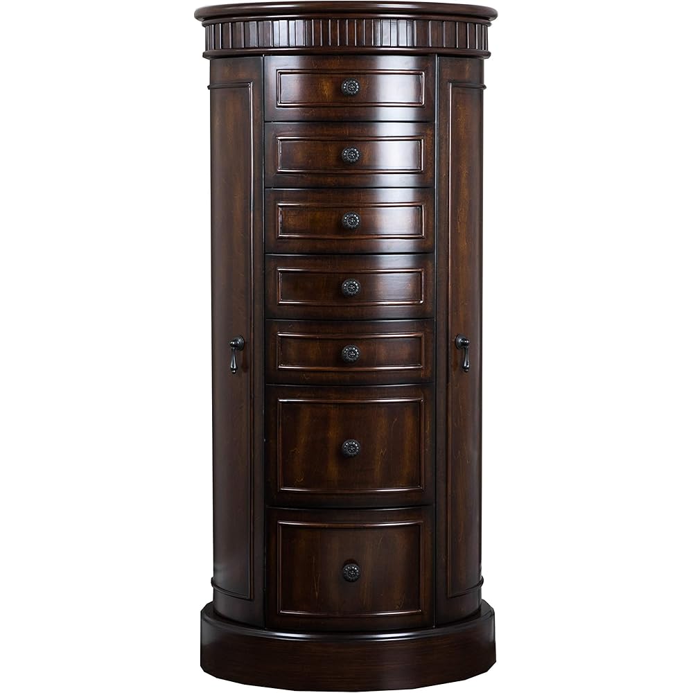 Hives and Honey Bailee Jewelry Armoire – Oval Shape Jewelry Organizer with 7 Drawers, Vanity Mirror, Ring Rolls &amp; Necklace Hooks – Walnut