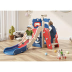Babytronic Toddler Slide, 6 in 1 Kids Indoor Slide for Toddlers 1-3, Kids Playground for Indoor Outdoor with Basketball Hoop and Telescope, Indoor Outdoor Slide Playset (Blue&amp;Red)