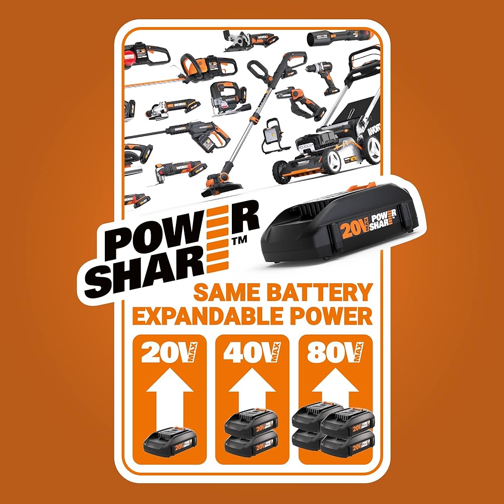 Worx 20V String Trimmer Cordless &amp; Edger 3.0 + Leaf Blower Cordless with Battery and Charger Turbine, Black and Orange