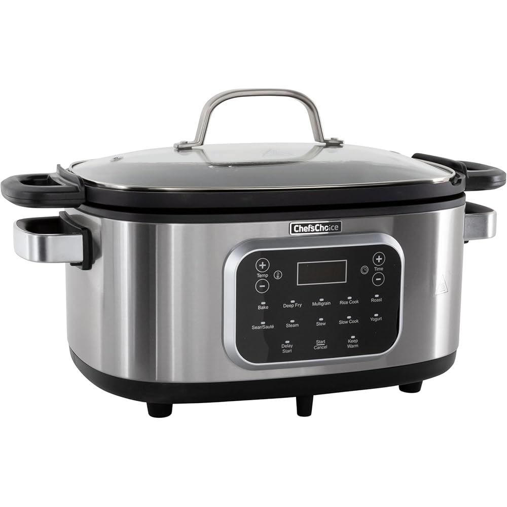 Chef'sChoice Multicooker, Large 6-Quart Capacity Multipurpose Non-Stick Vessel and Variable Temperature Control with Keep Warm and 12 Cooking Presets, 1300-Watts, Stainless Steel
